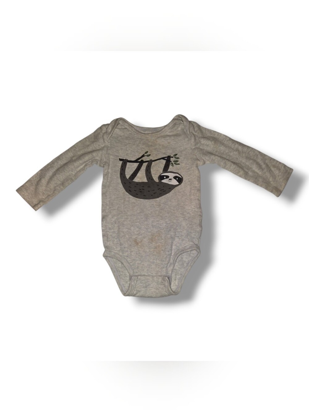 Long-Sleeve Gray Sloth Graphic Baby One-Piece